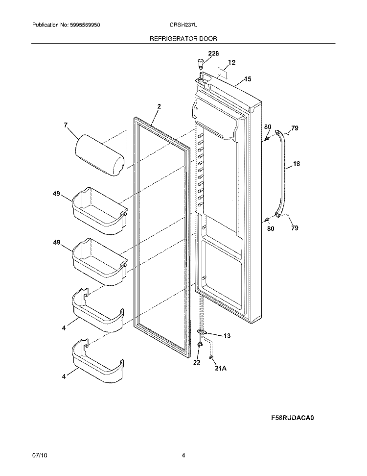 REFRIGERATOR DOOR Diagram and Parts List for CRSH237LW0  Frigidaire Refrigerator