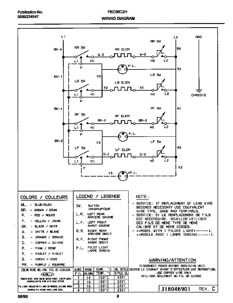 WIRING DIAGRAM Diagram and Parts List for FEC36C2HTA  Frigidaire Cooktop
