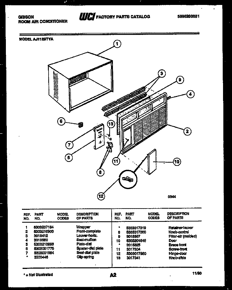 CABINET PARTS Diagram and Parts List for AJ11E5TYA  Gibson Air Conditioner