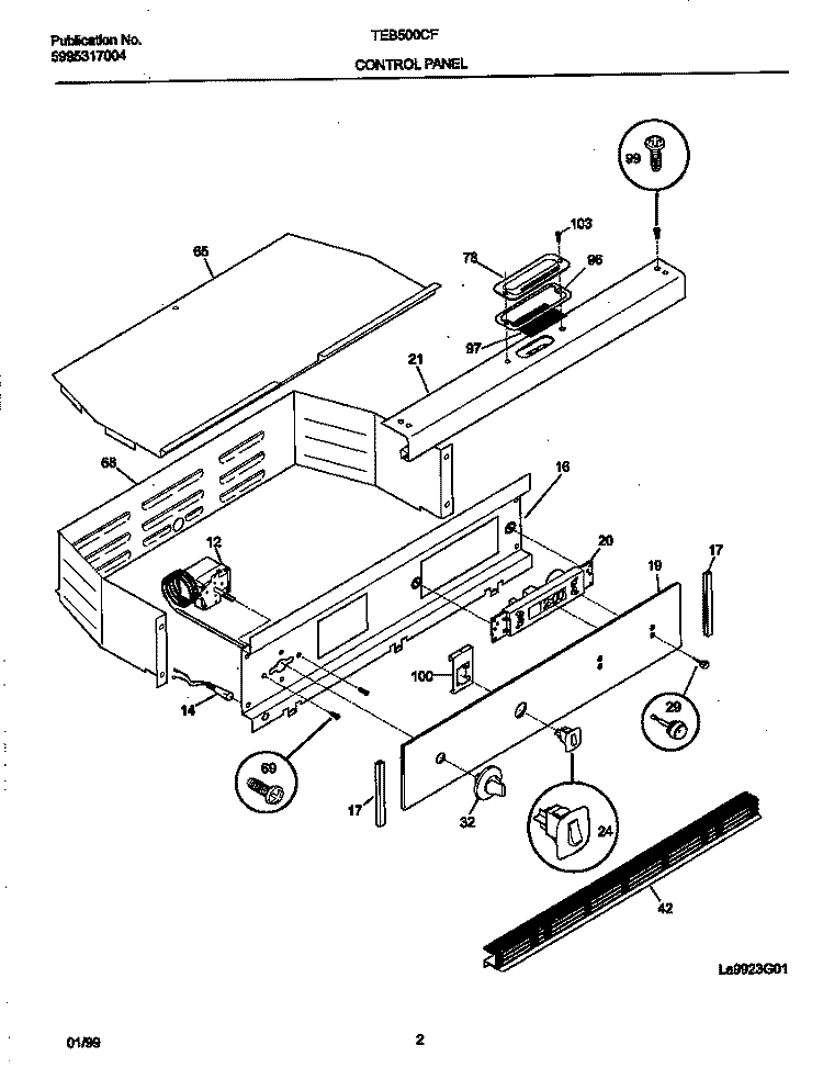 CONTROL PANEL Diagram and Parts List for FEB500CFB2  Frigidaire Wall Oven