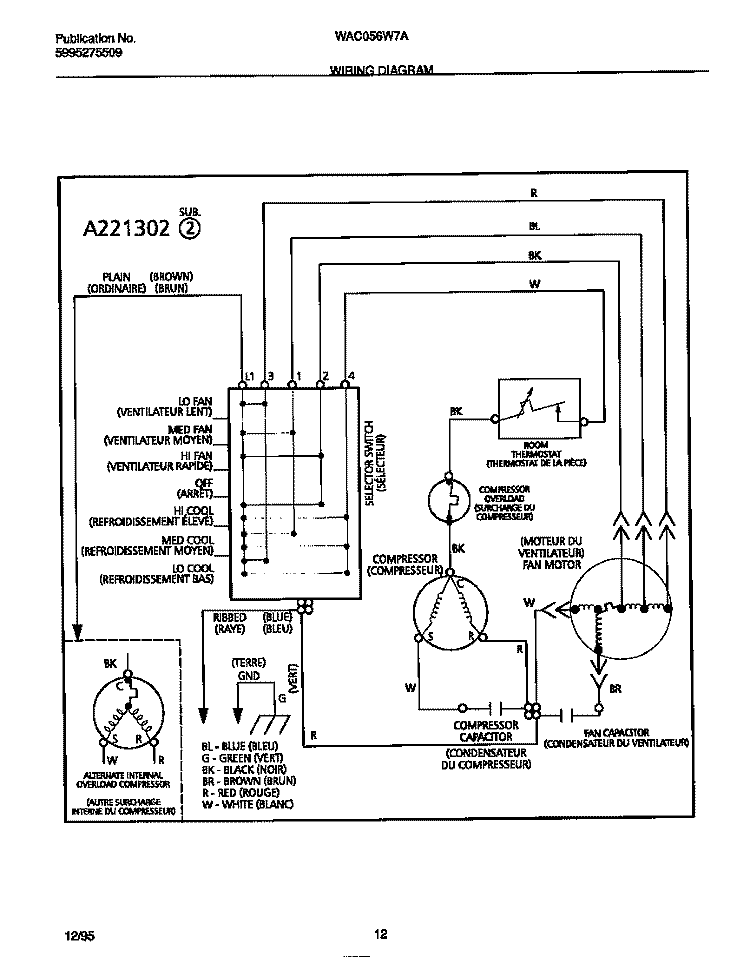 WIRING DIAGRAM Diagram and Parts List for WAC056W7A5  Frigidaire Air Conditioner