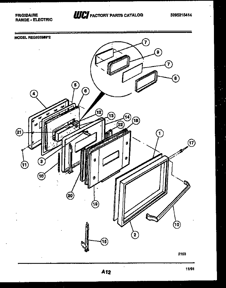 DOOR PARTS Diagram and Parts List for REG533MNW2  Frigidaire Range