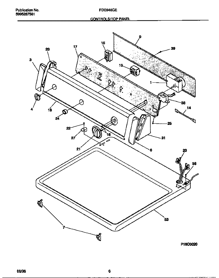 CONTROLS / TOP PANEL Diagram and Parts List for FDE646GES0  Frigidaire Dryer