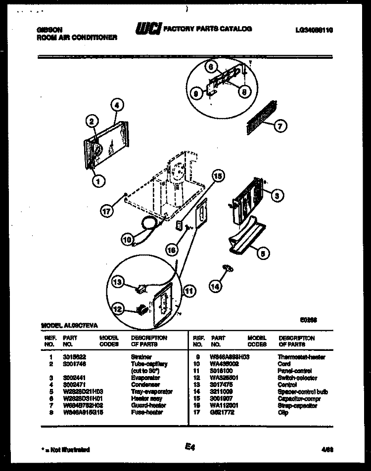 ELECTRICAL PARTS Diagram and Parts List for AL08C7EVA  Gibson Air Conditioner