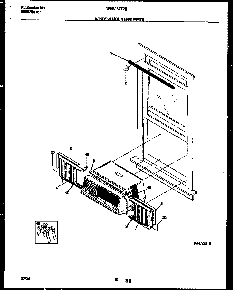 WINDOW MOUNTING PARTS Diagram and Parts List for WAB067T7B1  Frigidaire Air Conditioner