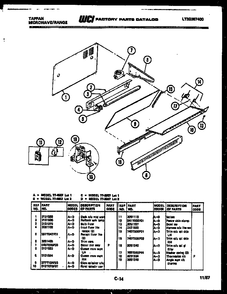SPLASHER CONTROL Diagram and Parts List for 77-4957-66-01  Tappan Range