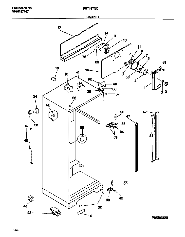 CABINET Diagram and Parts List for FRT18TNCD0  Frigidaire Refrigerator