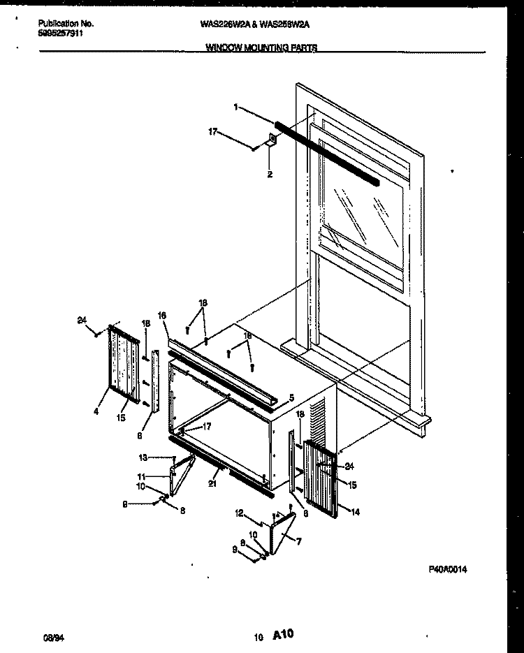 WINDOW MOUNTING PARTS Diagram and Parts List for WAS256W2A1  Frigidaire Air Conditioner
