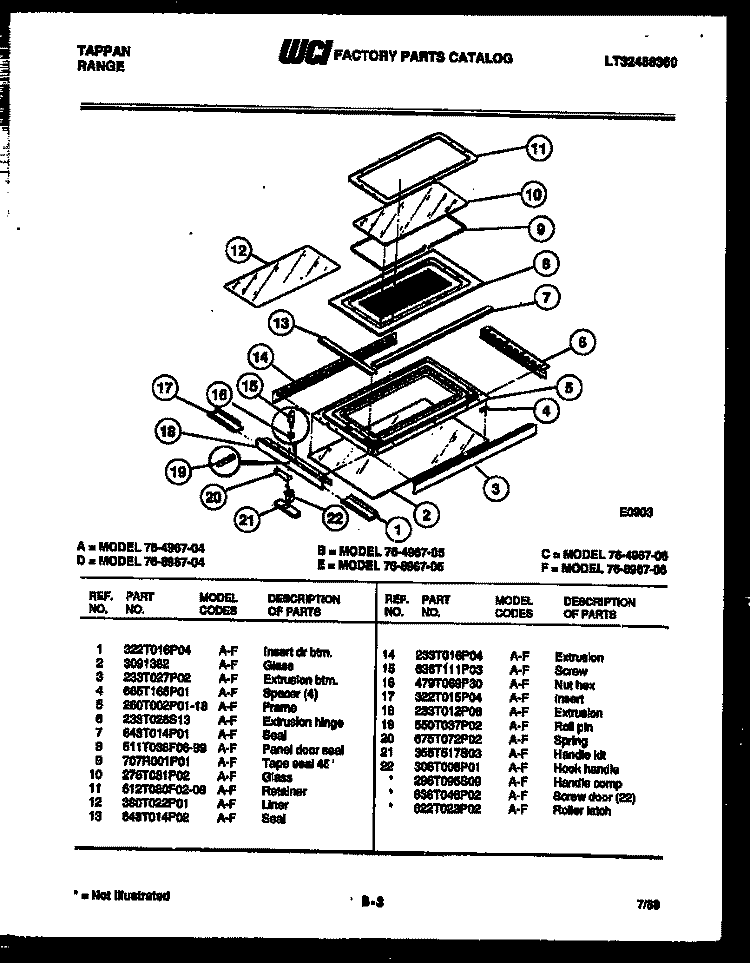 DOOR PARTS Diagram and Parts List for 76-4967-00-04  Tappan Microwave Oven Combo