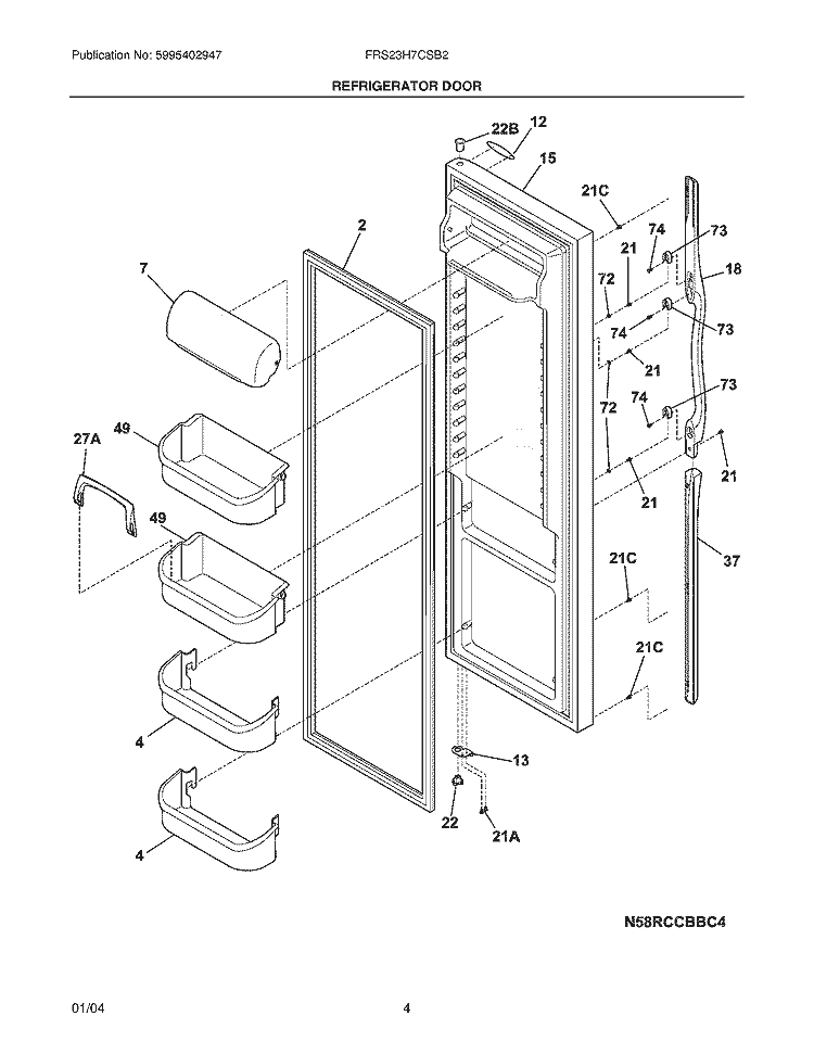 REFRIGERATOR DOOR Diagram and Parts List for FRS23H7CSB2  Frigidaire Refrigerator