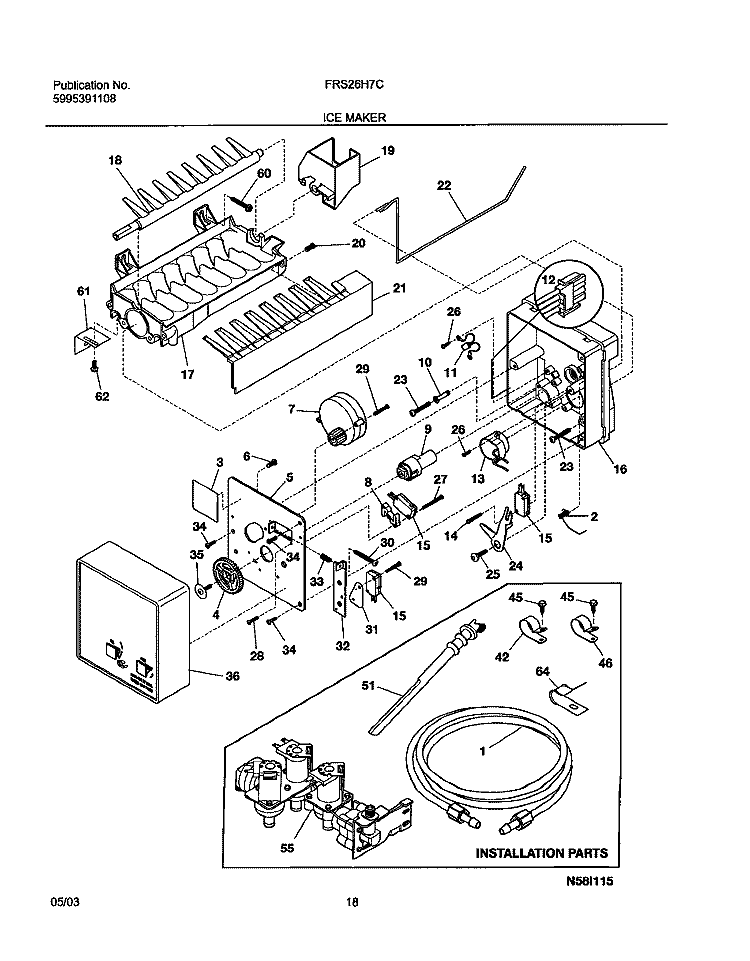 ICE MAKER Diagram and Parts List for FRS26H7CW0  Frigidaire Refrigerator