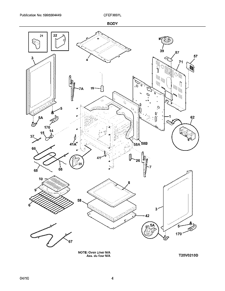 BODY Diagram and Parts List for CFEF3007LWA  Frigidaire Range