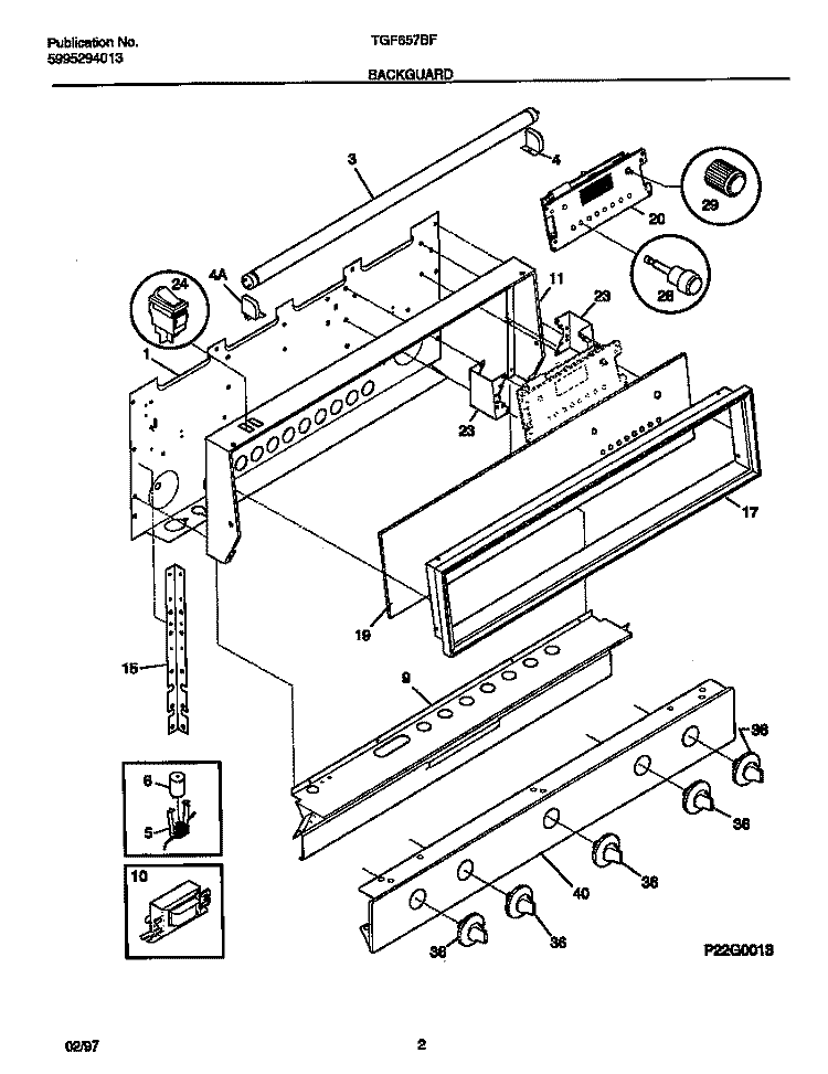 BACKGUARD Diagram and Parts List for TGF657BFB1  Tappan Range