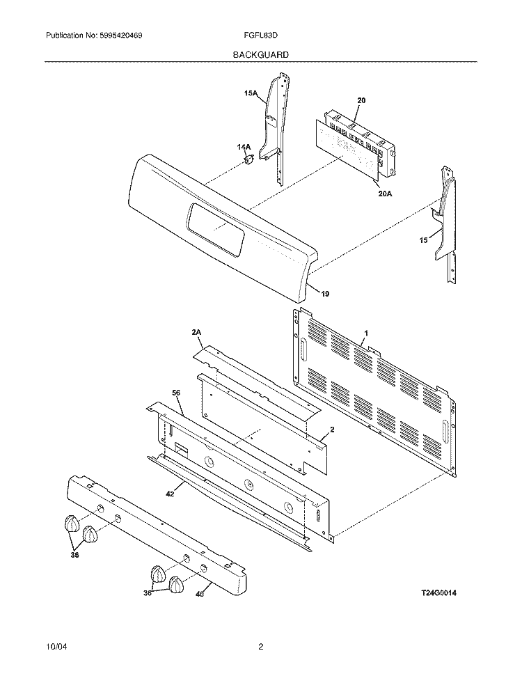 BACKGUARD Diagram and Parts List for FGFL83DQA  Frigidaire Range