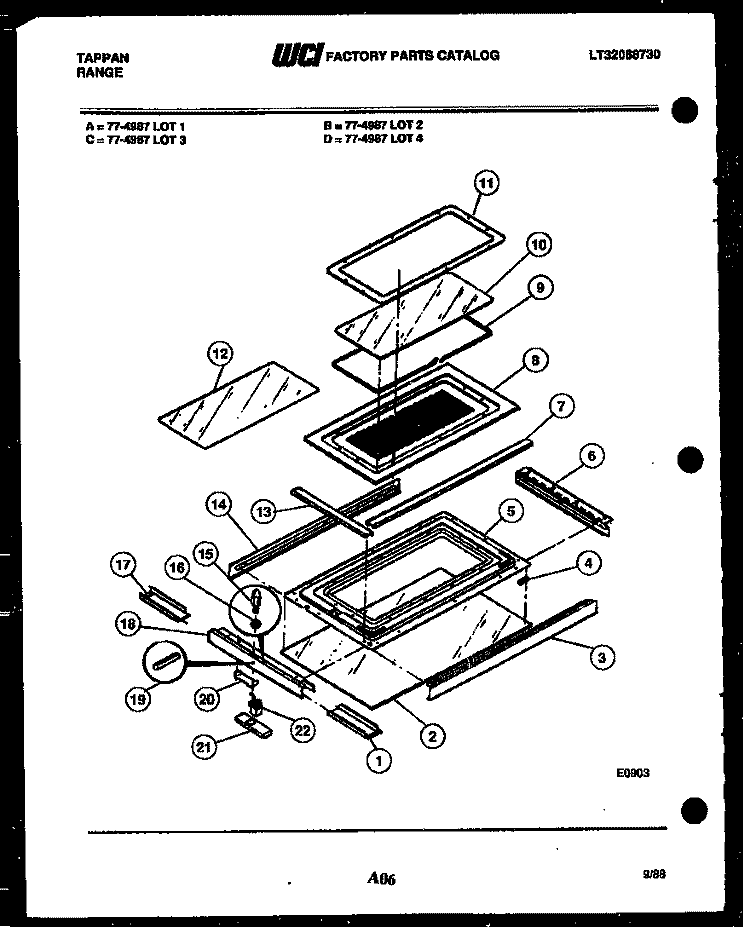 TOP DOOR PARTS Diagram and Parts List for 77-4987-00-03  Tappan Microwave Oven Combo