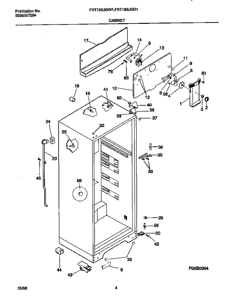 CABINET Diagram and Parts List for FRT18SJGD1  Frigidaire Refrigerator