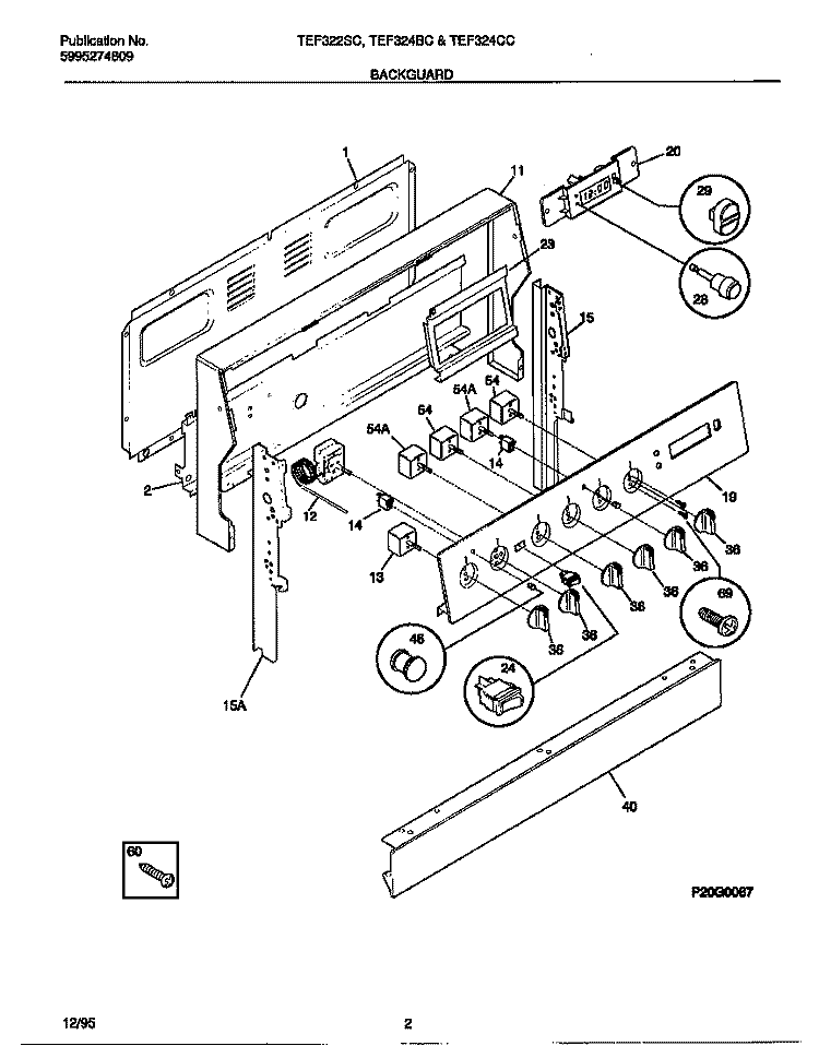 BACKGUARD Diagram and Parts List for TEF324CCSB  Tappan Range