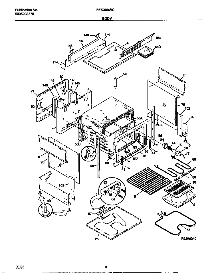 BODY Diagram and Parts List for FES300WCWG  Frigidaire Range