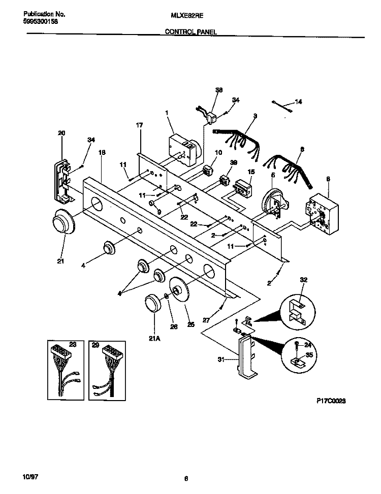 CONTROL PANEL Diagram and Parts List for MLXE62RED3  Frigidaire Washer Dryer Combo