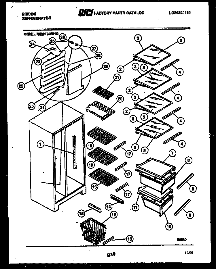 SHELVES AND SUPPORTS Diagram and Parts List for RS22F9WS1G  Gibson Refrigerator