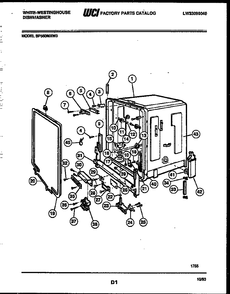 TUB AND FRAME PARTS Diagram and Parts List for SP560MXW3  Frigidaire Dishwasher