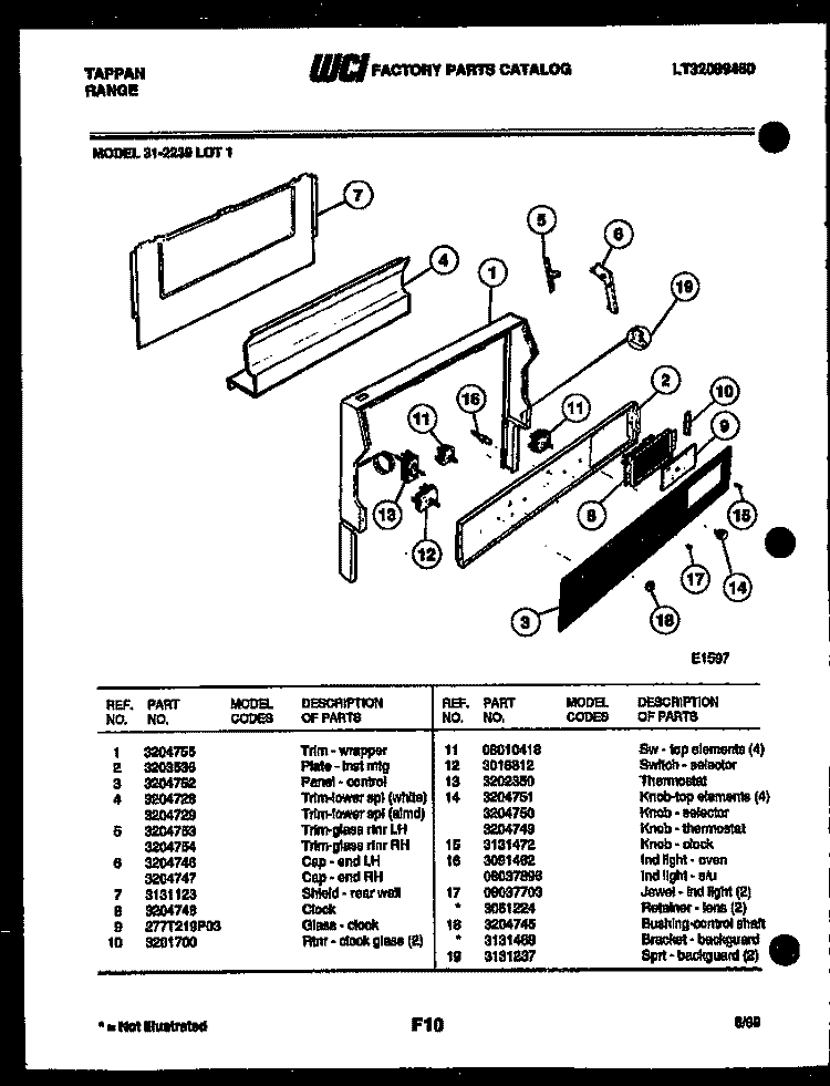 BACKGUARD Diagram and Parts List for 31-2239-23-01  Tappan Range