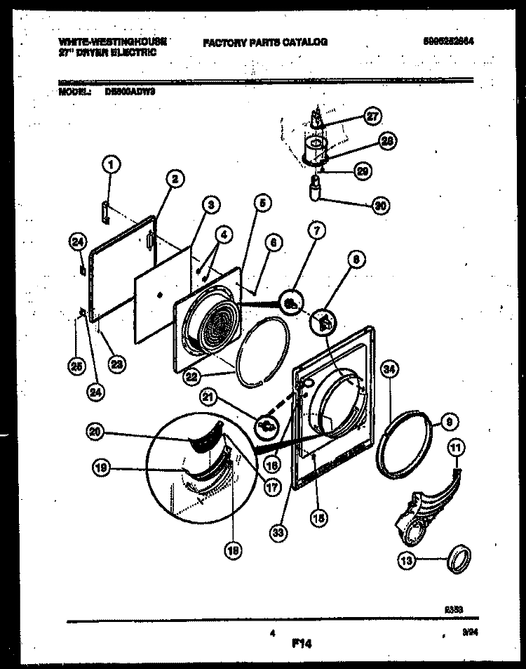 DOOR PARTS Diagram and Parts List for DE600ADD3  Frigidaire Dryer