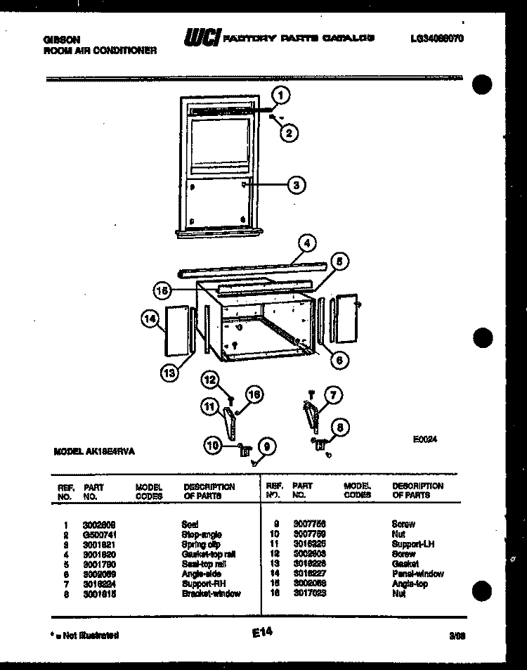 CABINET AND INSTALLATION PARTS Diagram and Parts List for AK18E4RVA  Gibson Air Conditioner