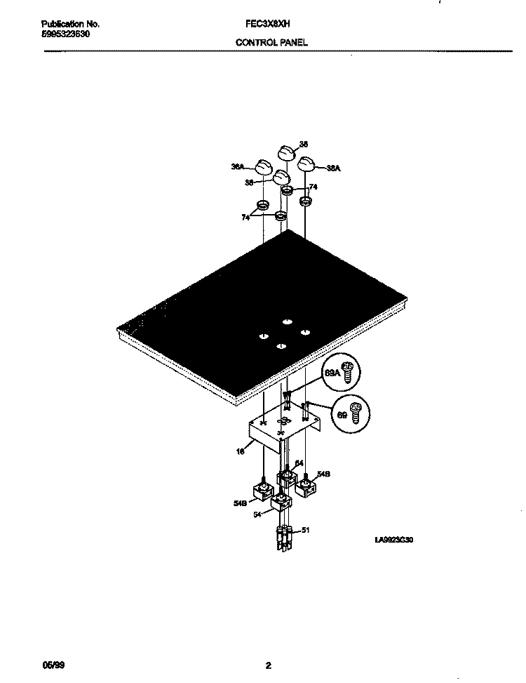 CONTROL PANEL Diagram and Parts List for FEC3X8XHBA  Frigidaire Cooktop
