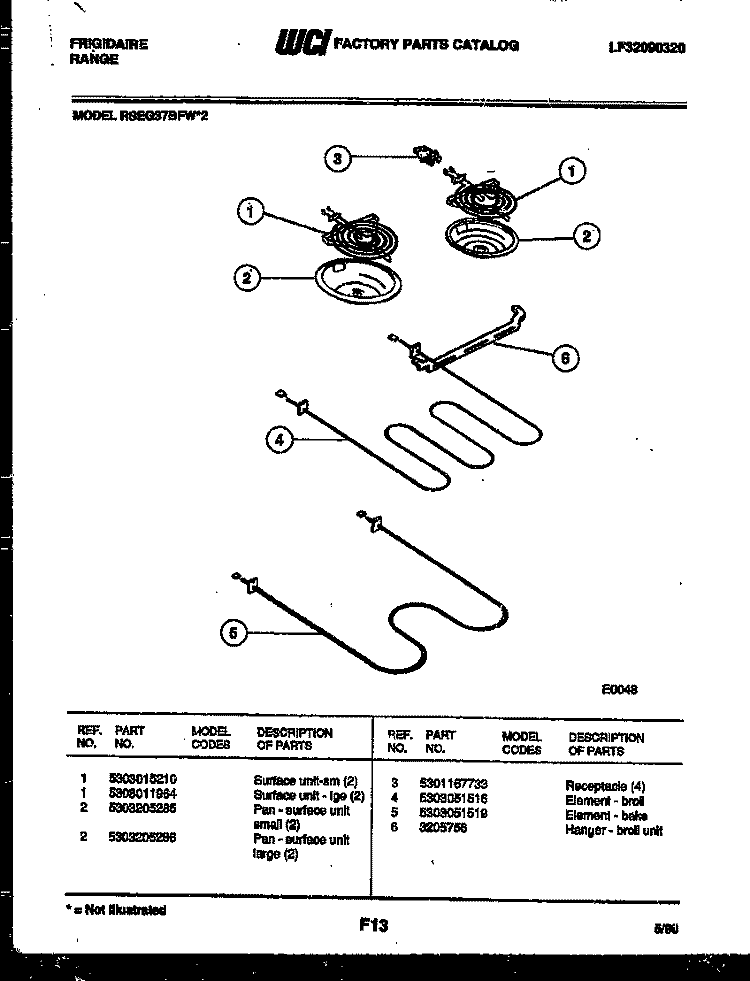BROILER PARTS Diagram and Parts List for RSEG37BFL2  Frigidaire Range