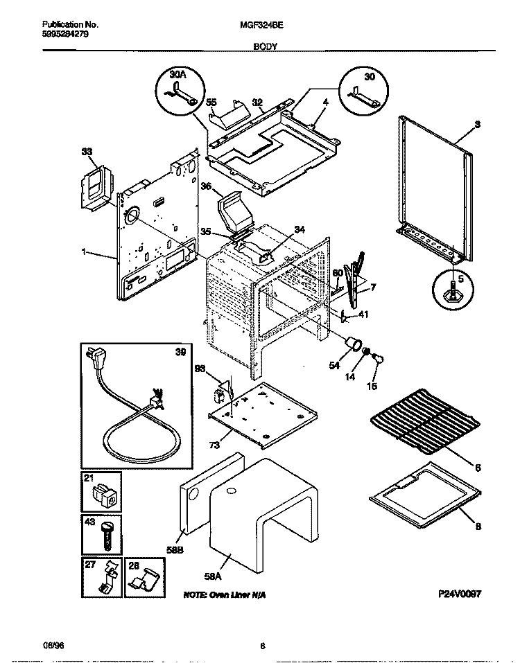 BODY Diagram and Parts List for MGF324BEWA  Frigidaire Range