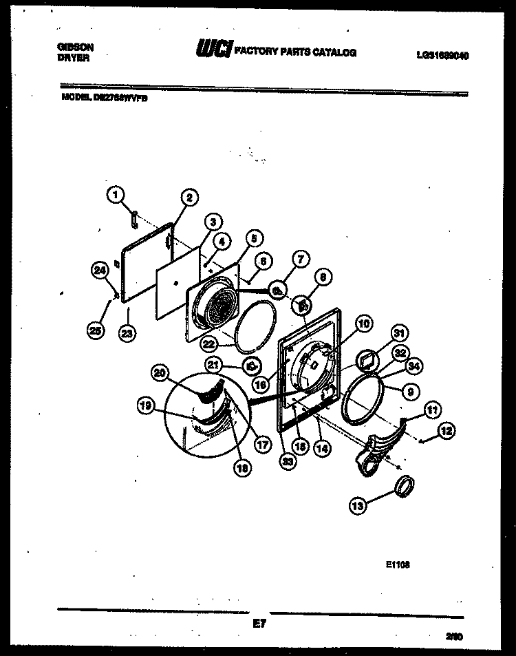 DOOR PARTS Diagram and Parts List for DE27S6WVFB  Gibson Dryer