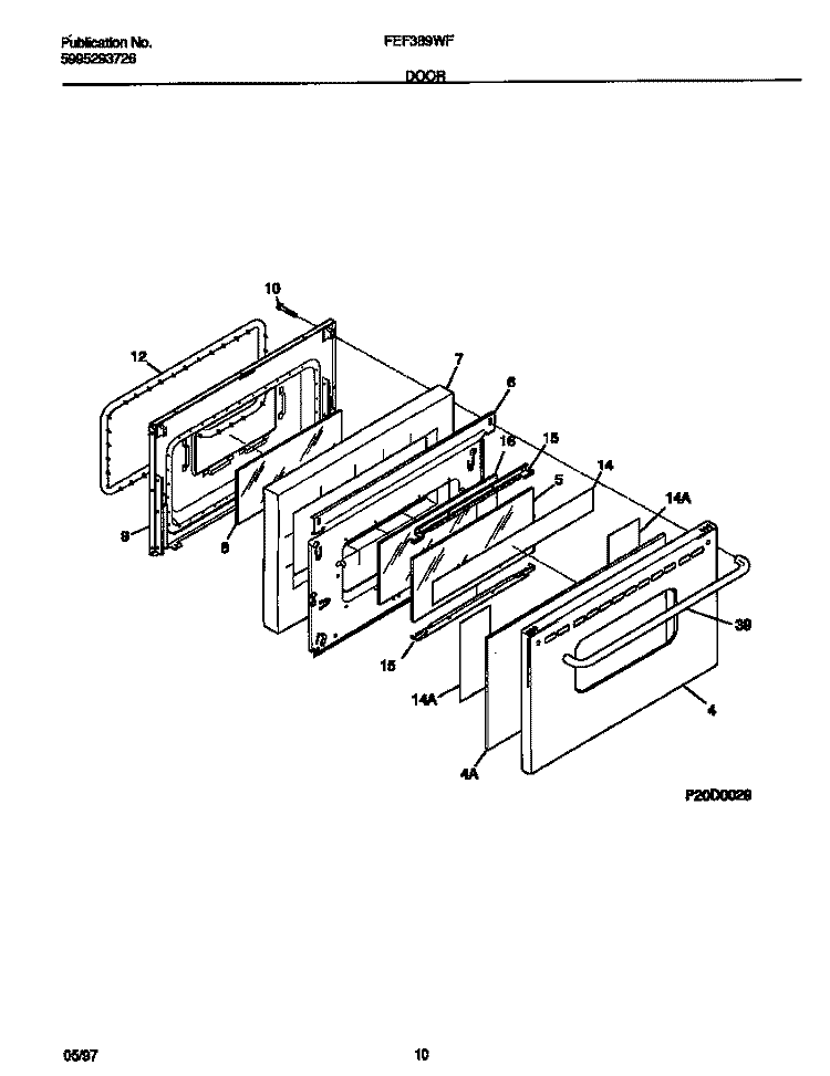 DOOR Diagram and Parts List for FEF389WFSA  Frigidaire Range