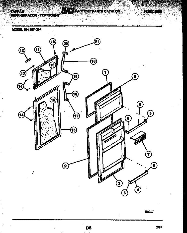 DOOR PARTS Diagram and Parts List for 95-1757-57-04  Tappan Refrigerator