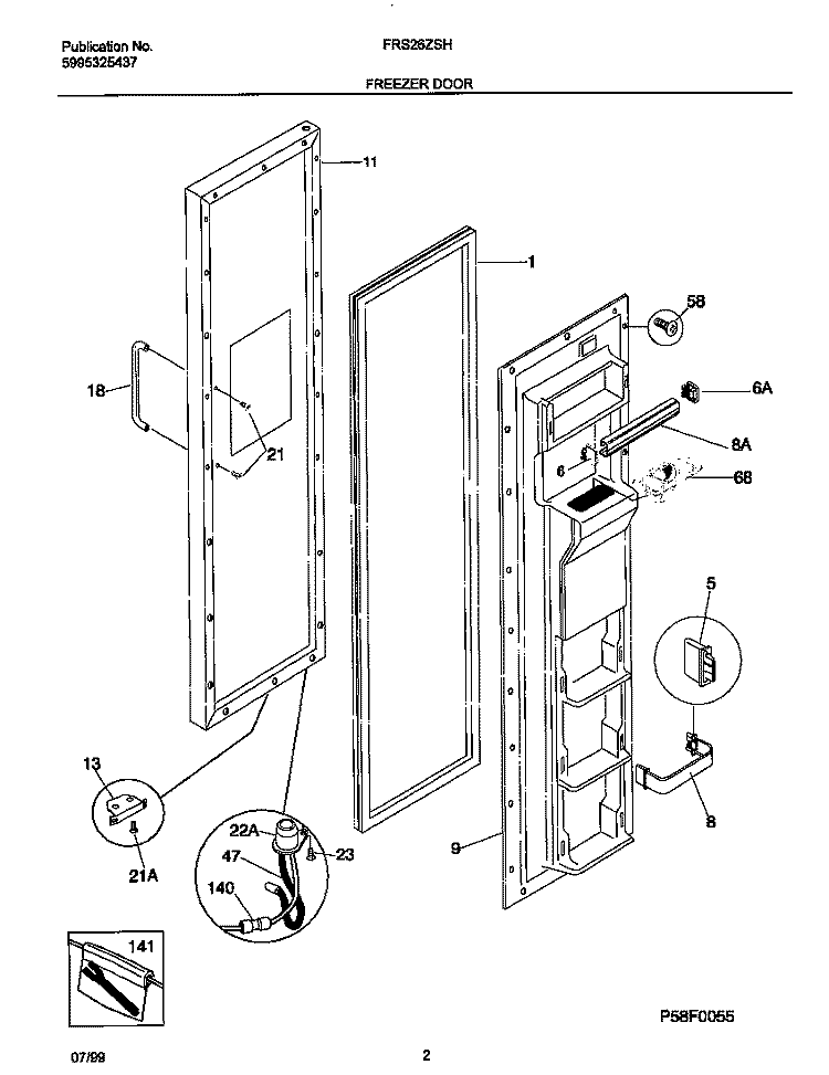 FREEZER DOOR Diagram and Parts List for FRS26ZSHB1  Frigidaire Refrigerator
