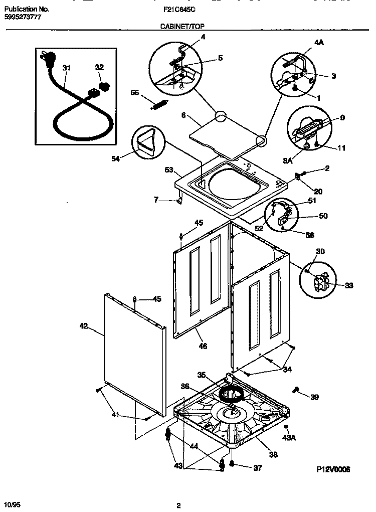 CABINET / TOP Diagram and Parts List for F21C645CS2  Frigidaire Washer