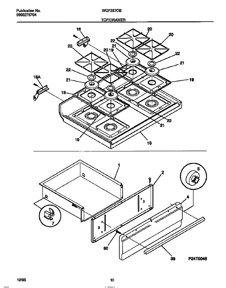 TOP / DRAWER Diagram and Parts List for WGF357CBSB  Frigidaire Range