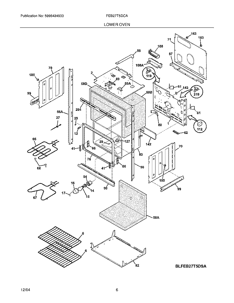 LOWER BODY Diagram and Parts List for FEB27T5DCA  Frigidaire Wall Oven