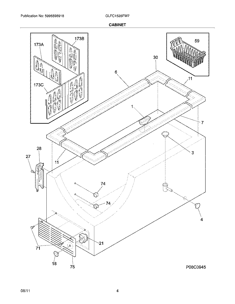 CABINET Diagram and Parts List for GLFC1526FW7  Frigidaire Freezer