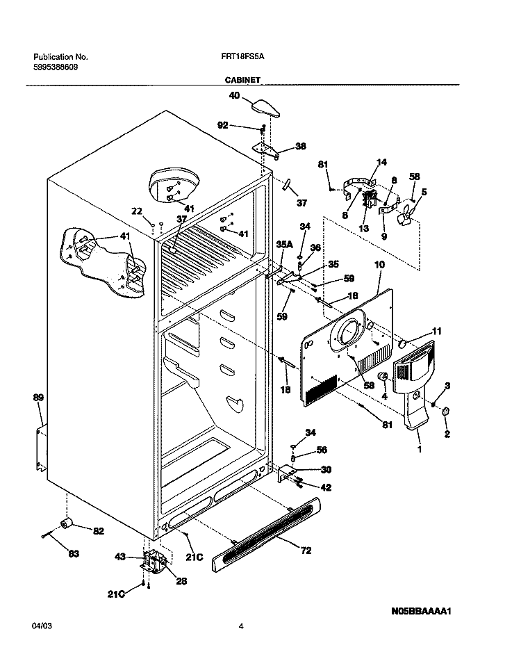 CABINET Diagram and Parts List for FRT18FS5AW8  Frigidaire Refrigerator