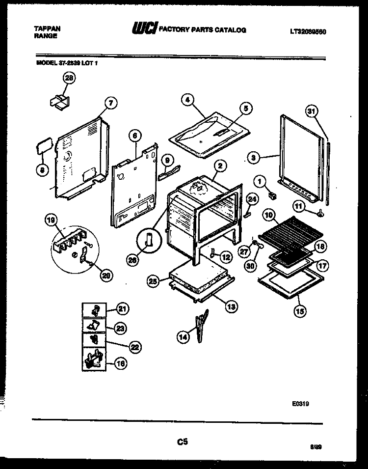 BODY PARTS Diagram and Parts List for 37-2539-00-01  Tappan Range