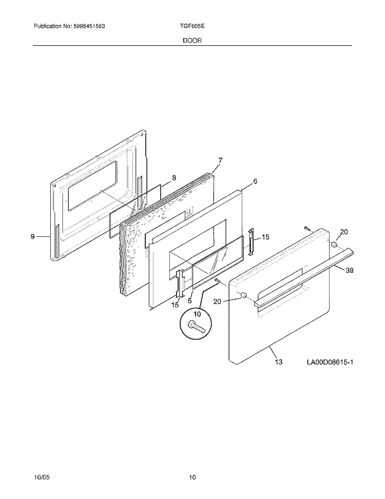 DOOR Diagram and Parts List for TGF605EW1  Tappan Wall Oven