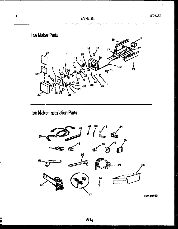 ICE MAKER AND INSTALLATION PARTS Diagram and Parts List for GTN217BH5  Frigidaire Refrigerator