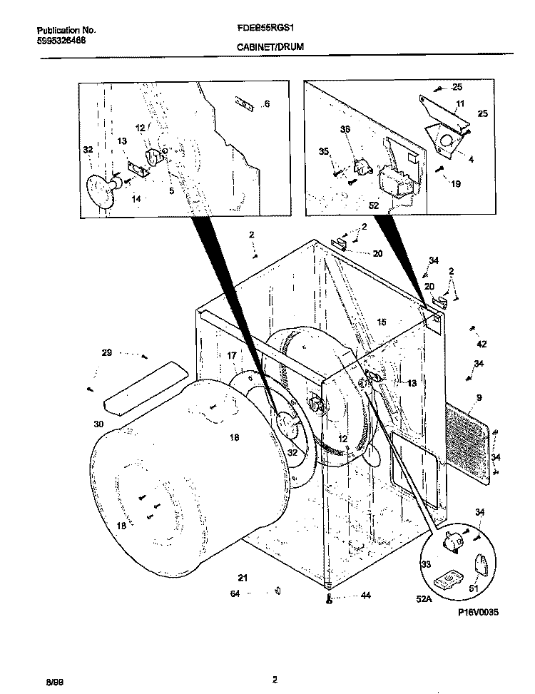 P16V0035 DRY CAB, HEATER Diagram and Parts List for FDEB55RGS1  Frigidaire Dryer