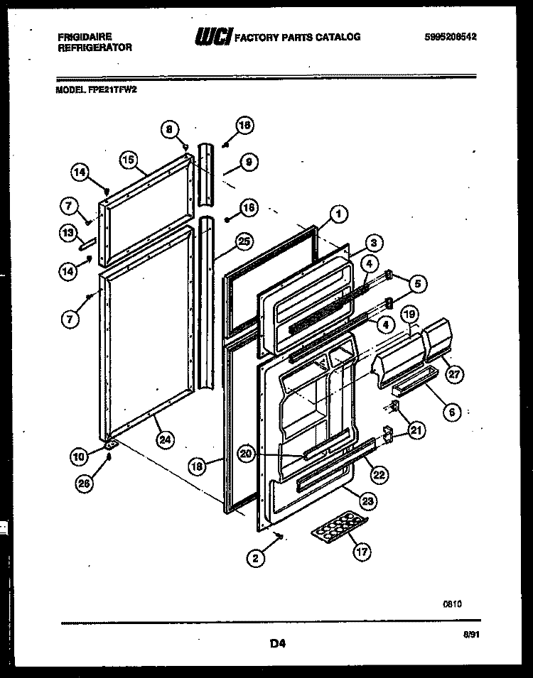 DOOR PARTS Diagram and Parts List for FPE21TFA2  Frigidaire Refrigerator