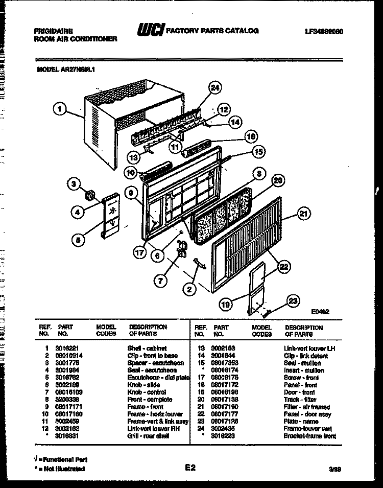 CABINET PARTS Diagram and Parts List for AR27NS5L1  Frigidaire Air Conditioner