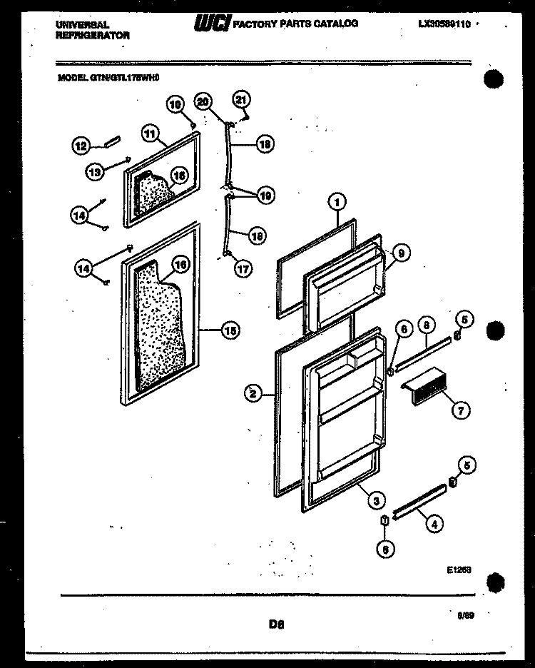 DOOR PARTS Diagram and Parts List for GTL175HH0  Frigidaire Refrigerator