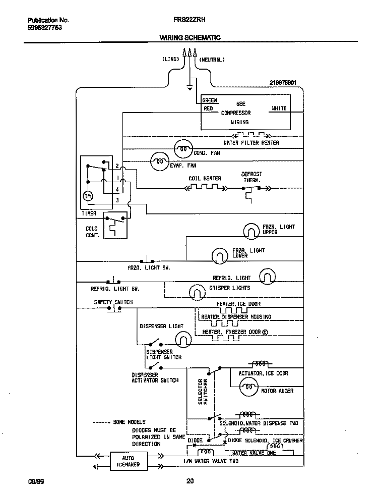 WIRING DIAGRAM Diagram and Parts List for FRS22ZRHD2  Frigidaire Refrigerator