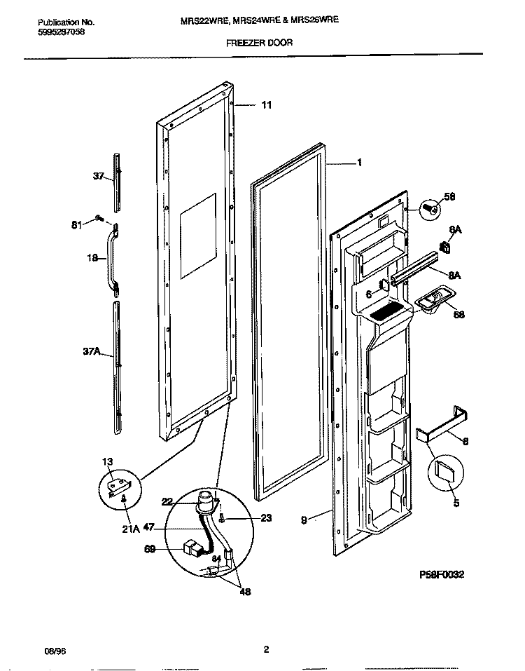 FREEZER DOOR Diagram and Parts List for MRS24WRED1  Frigidaire Refrigerator