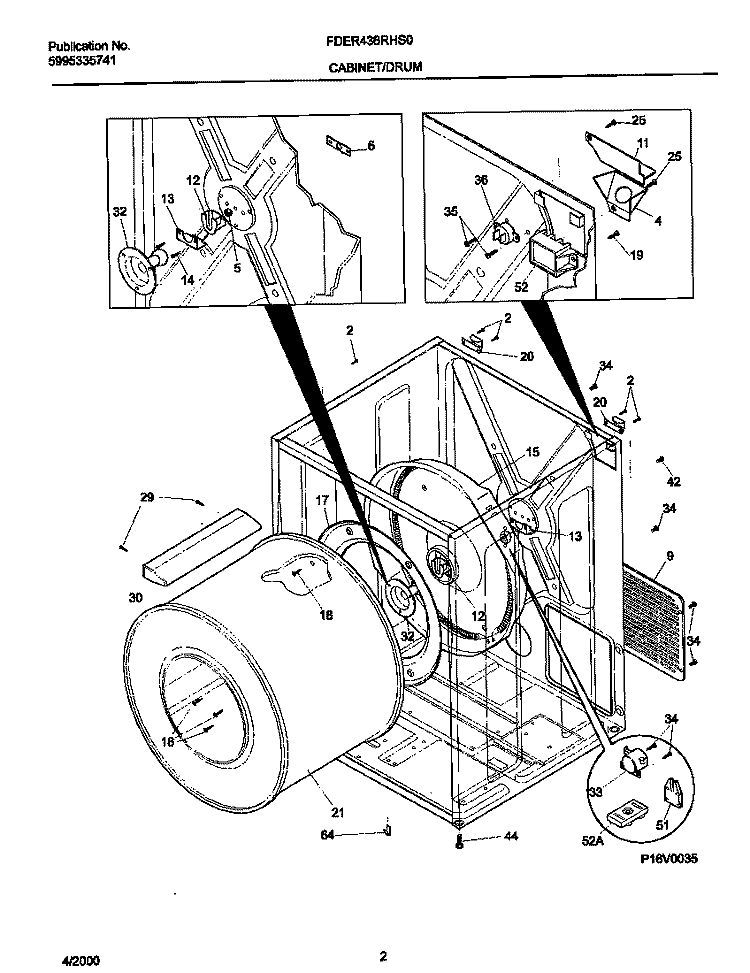 P16V0035 DRY CAB, HEATER Diagram and Parts List for FDER436RHS0  Frigidaire Dryer